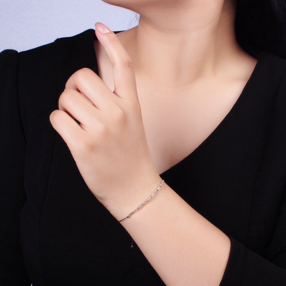 14K Gold Filled Gray Jasper Multifaceted Brown Rope Adjustable Friendship Bracelet | WA-2178 - WA-2180 Clearance Pricing