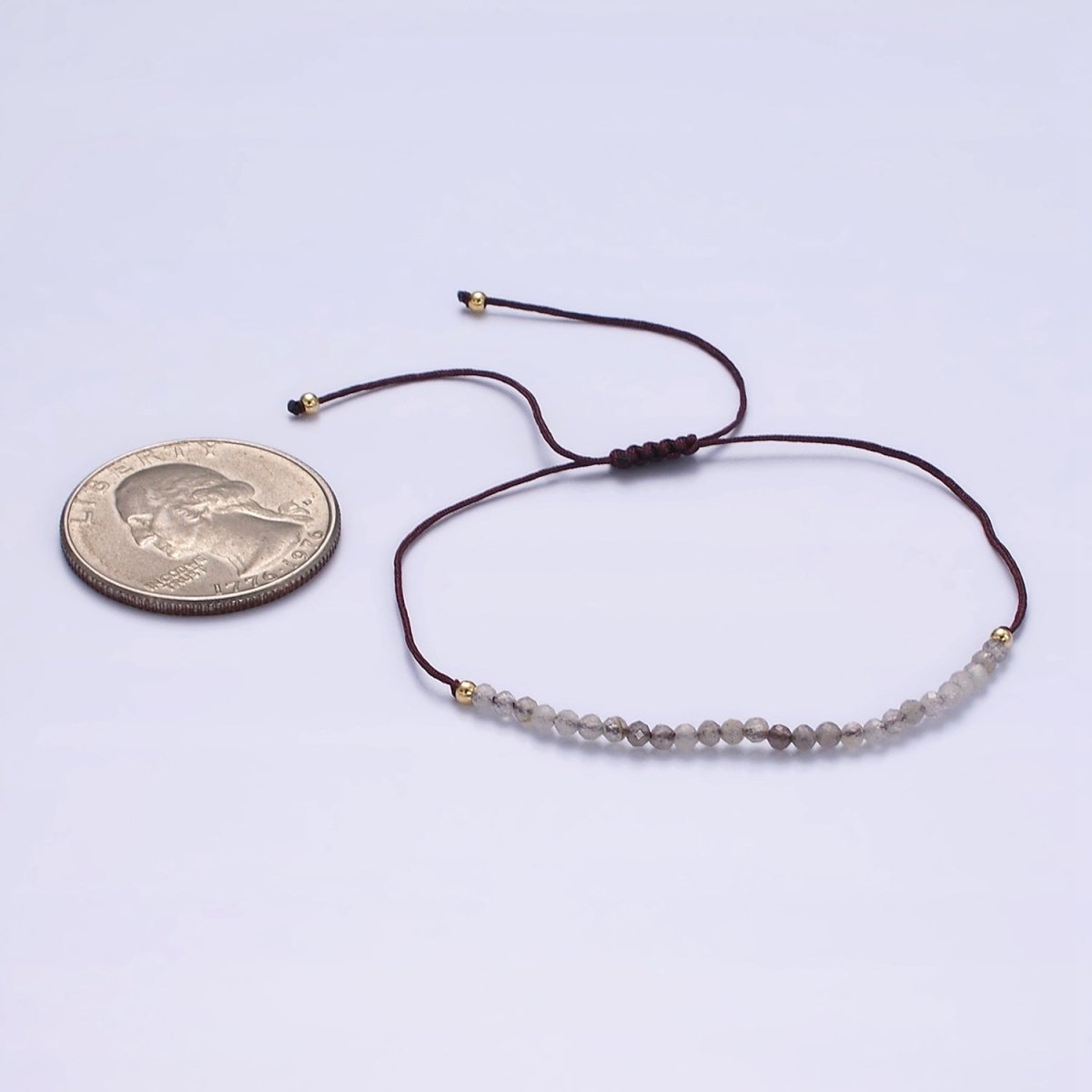 14K Gold Filled Gray Jasper Multifaceted Brown Rope Adjustable Friendship Bracelet | WA-2178 - WA-2180 Clearance Pricing