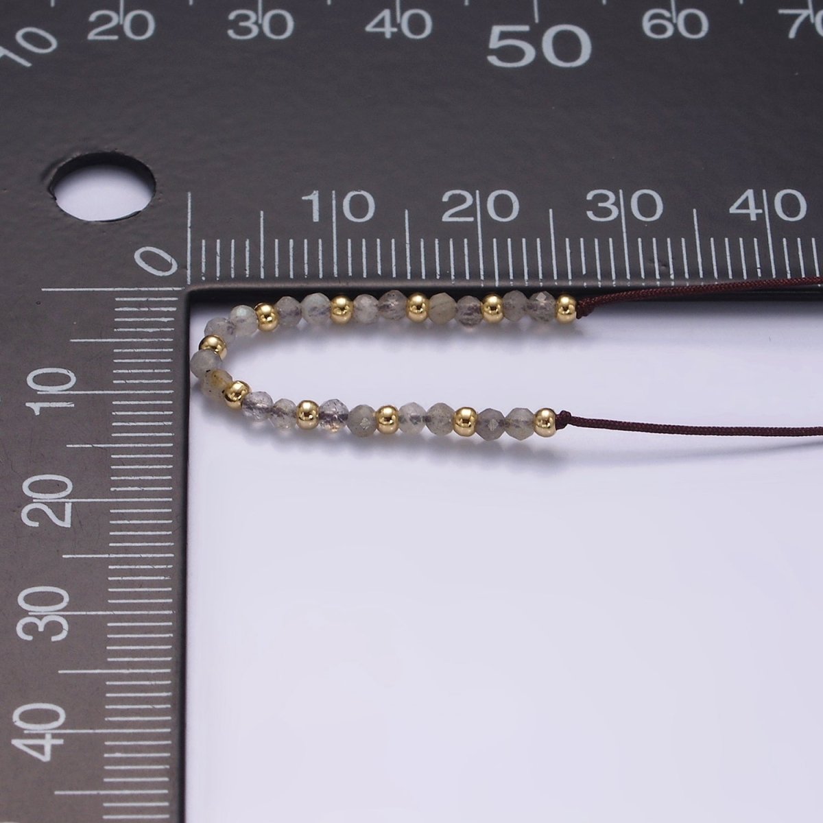 14K Gold Filled Gray Jasper Multifaceted Brown Rope Adjustable Friendship Bracelet | WA-2178 - WA-2180 Clearance Pricing