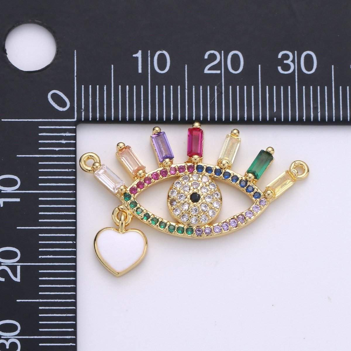 14k Gold Filled Greek Eye Charm Double Bail Pendant Connector with Rainbow Cubic Evil Eye Charm for Necklace Bracelet Component D-094 - DLUXCA