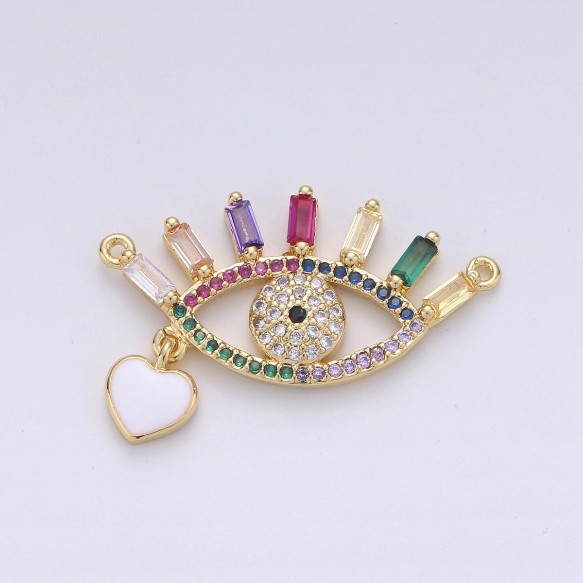 14k Gold Filled Greek Eye Charm Double Bail Pendant Connector with Rainbow Cubic Evil Eye Charm for Necklace Bracelet Component D-094 - DLUXCA