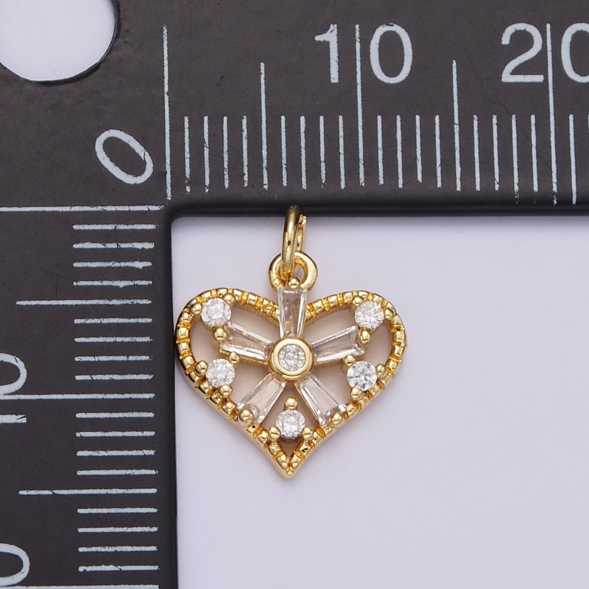 14K Gold Filled Green, Clear Baguette Flower CZ Open Heart Charm | AG390 - AG392