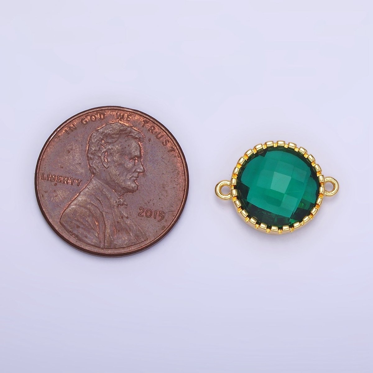 14K Gold Filled Green CZ Multifaceted Round Connector | G352 - DLUXCA