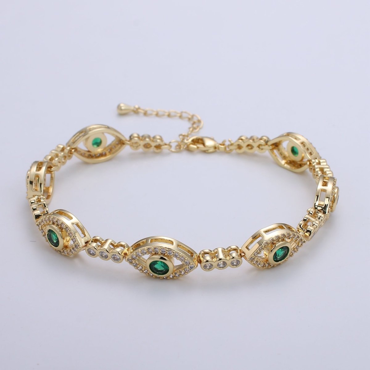 14k Gold Filled Green Evil Eye Bracelet, Blue Eye Protection Bracelet Cubic Zirconia Stacking Bracelet, Amulet Jewelry Gift Ideas, Boho Jewelry | CN-959 CN-960 CN-961 Clearance Pricing