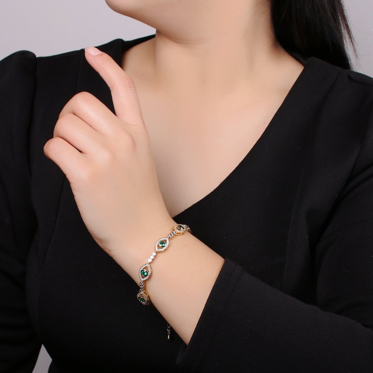 14k Gold Filled Green Evil Eye Bracelet, Blue Eye Protection Bracelet Cubic Zirconia Stacking Bracelet, Amulet Jewelry Gift Ideas, Boho Jewelry | CN-959 CN-960 CN-961 Clearance Pricing