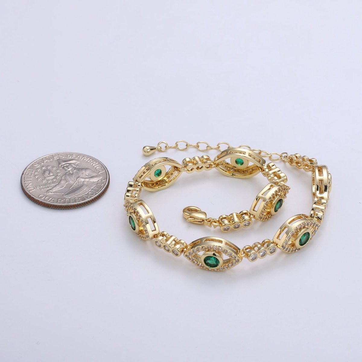 14k Gold Filled Green Evil Eye Bracelet, Blue Eye Protection Bracelet Cubic Zirconia Stacking Bracelet, Amulet Jewelry Gift Ideas, Boho Jewelry | CN-959 CN-960 CN-961 Clearance Pricing