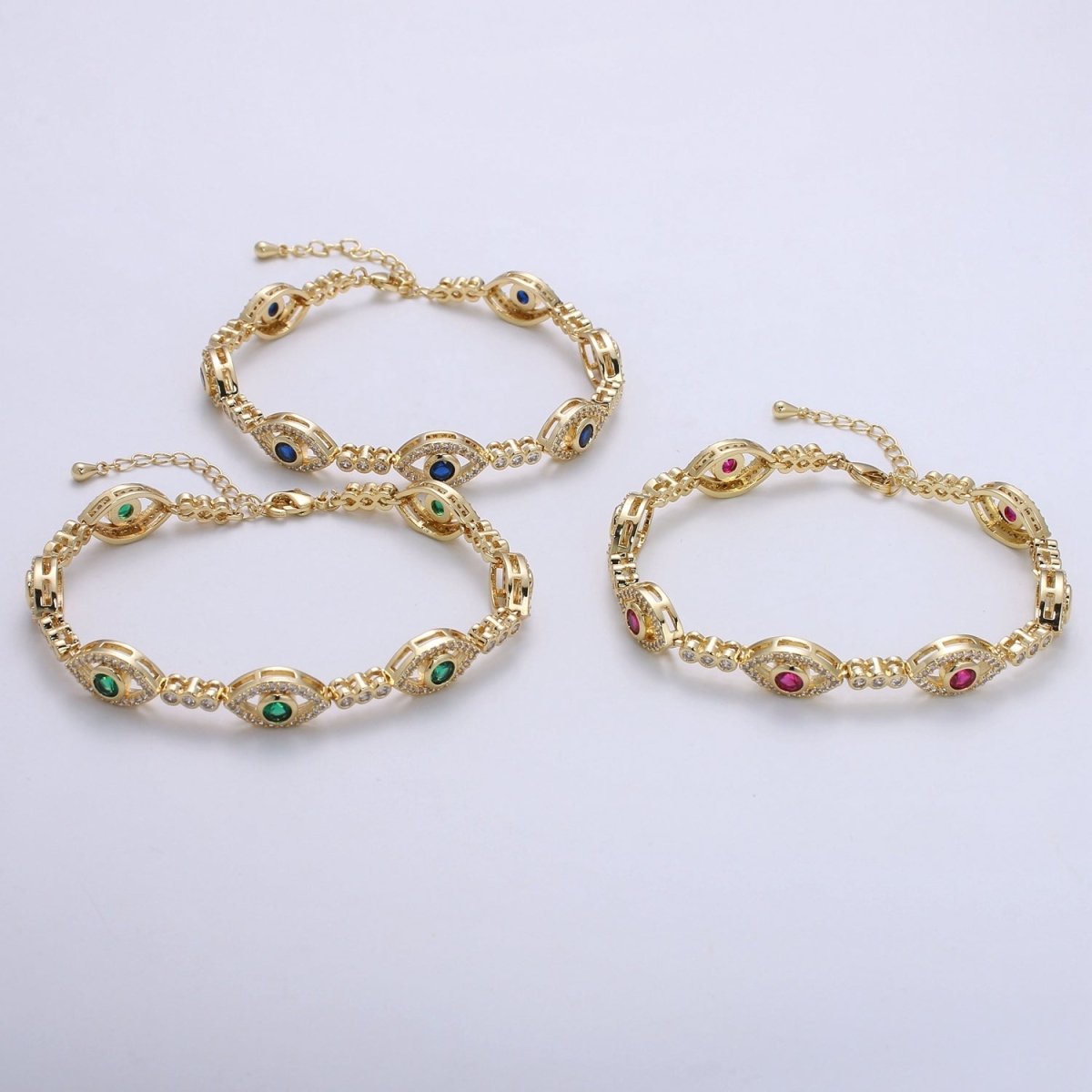 14k Gold Filled Green Evil Eye Bracelet, Blue Eye Protection Bracelet Cubic Zirconia Stacking Bracelet, Amulet Jewelry Gift Ideas, Boho Jewelry | CN-959 CN-960 CN-961 Clearance Pricing
