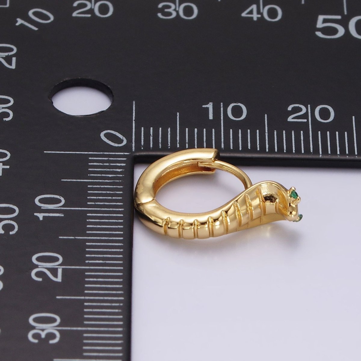 14K Gold Filled Green-Eyed CZ Lined Snake Animal Huggie Earrings in Gold & Silver | V082