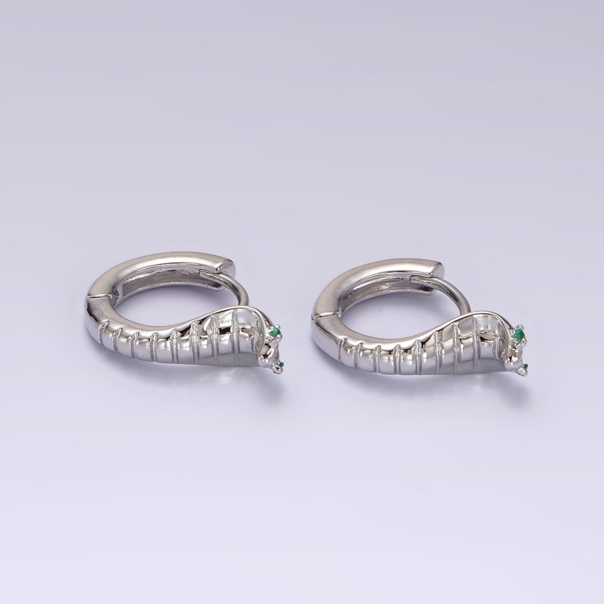 14K Gold Filled Green-Eyed CZ Lined Snake Animal Huggie Earrings in Gold & Silver | V082