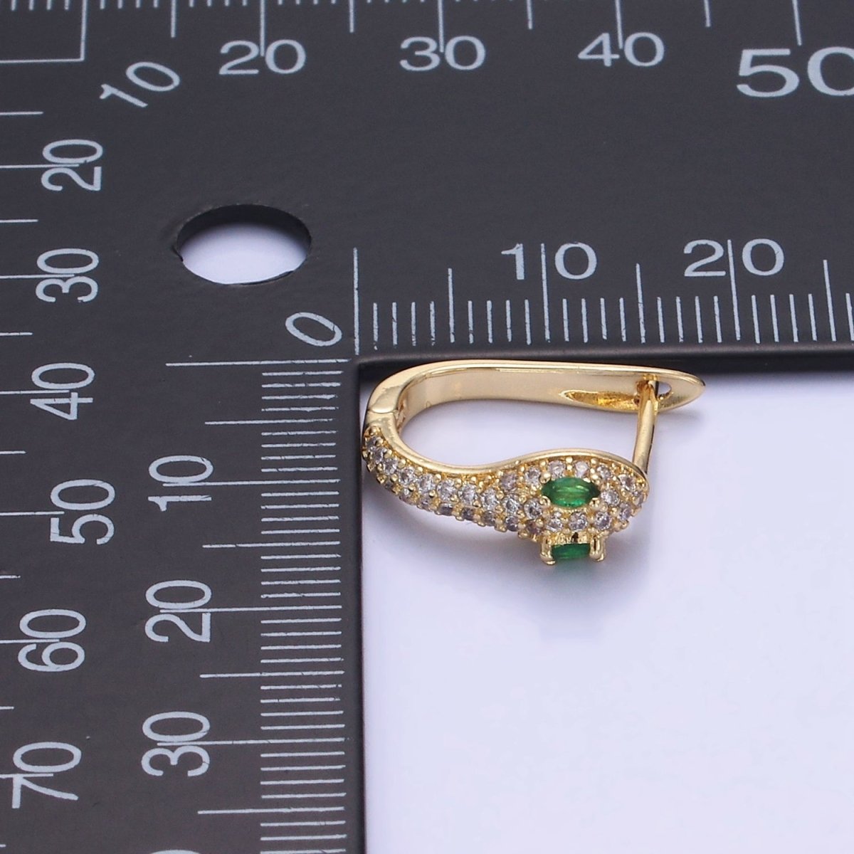 14K Gold Filled Green-Eyed Micro Paved CZ Cartilage English Lock Earrings in Gold & Silver | AB1319