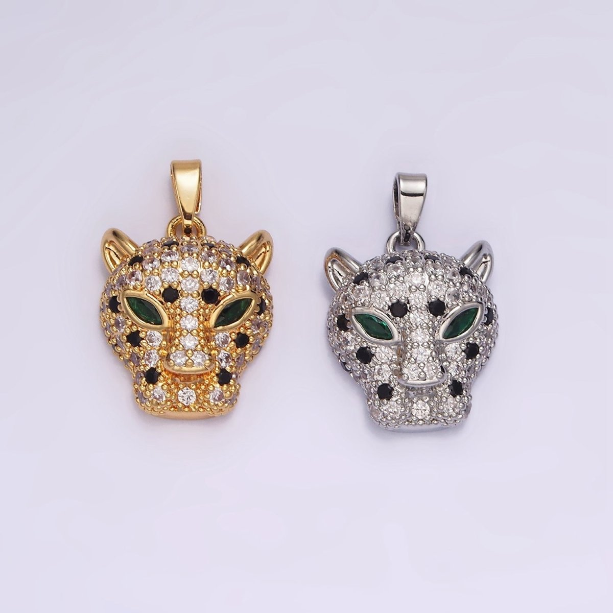 14K Gold Filled Green-Eyed Micro Paved CZ Panther Animal Pendant in Gold & Silver | N1827 N1828