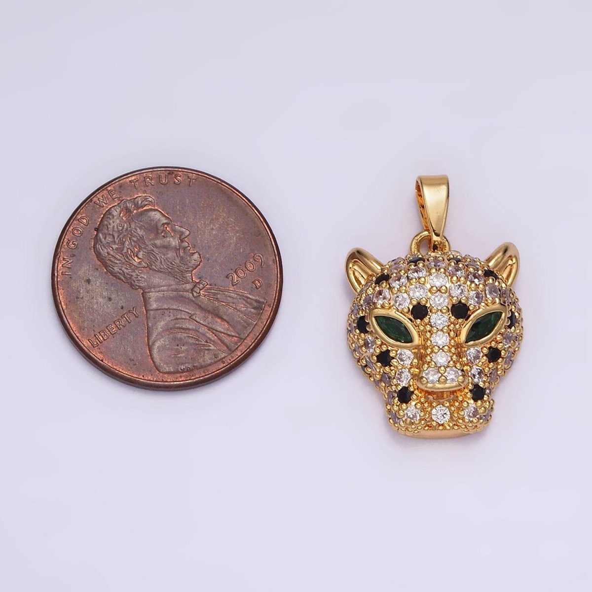 14K Gold Filled Green-Eyed Micro Paved CZ Panther Animal Pendant in Gold & Silver | N1827 N1828