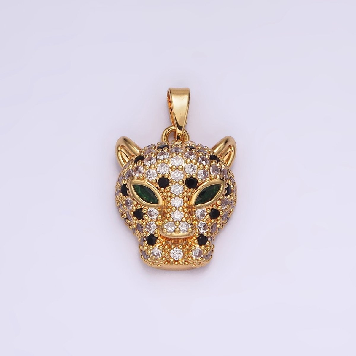14K Gold Filled Green-Eyed Micro Paved CZ Panther Animal Pendant in Gold & Silver | N1827 N1828