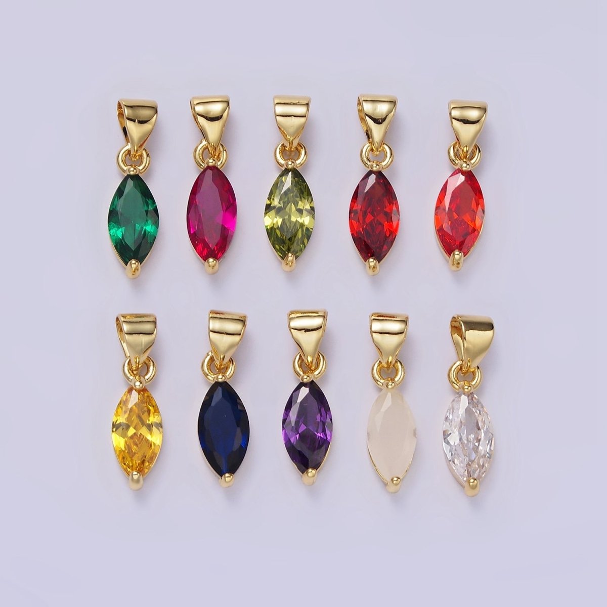 14K Gold Filled Green, Fuchsia, Olive, Red, Vermillion, Yellow, Blue, Purple, White Clear CZ Marquise Pendant | AA666 - AA675
