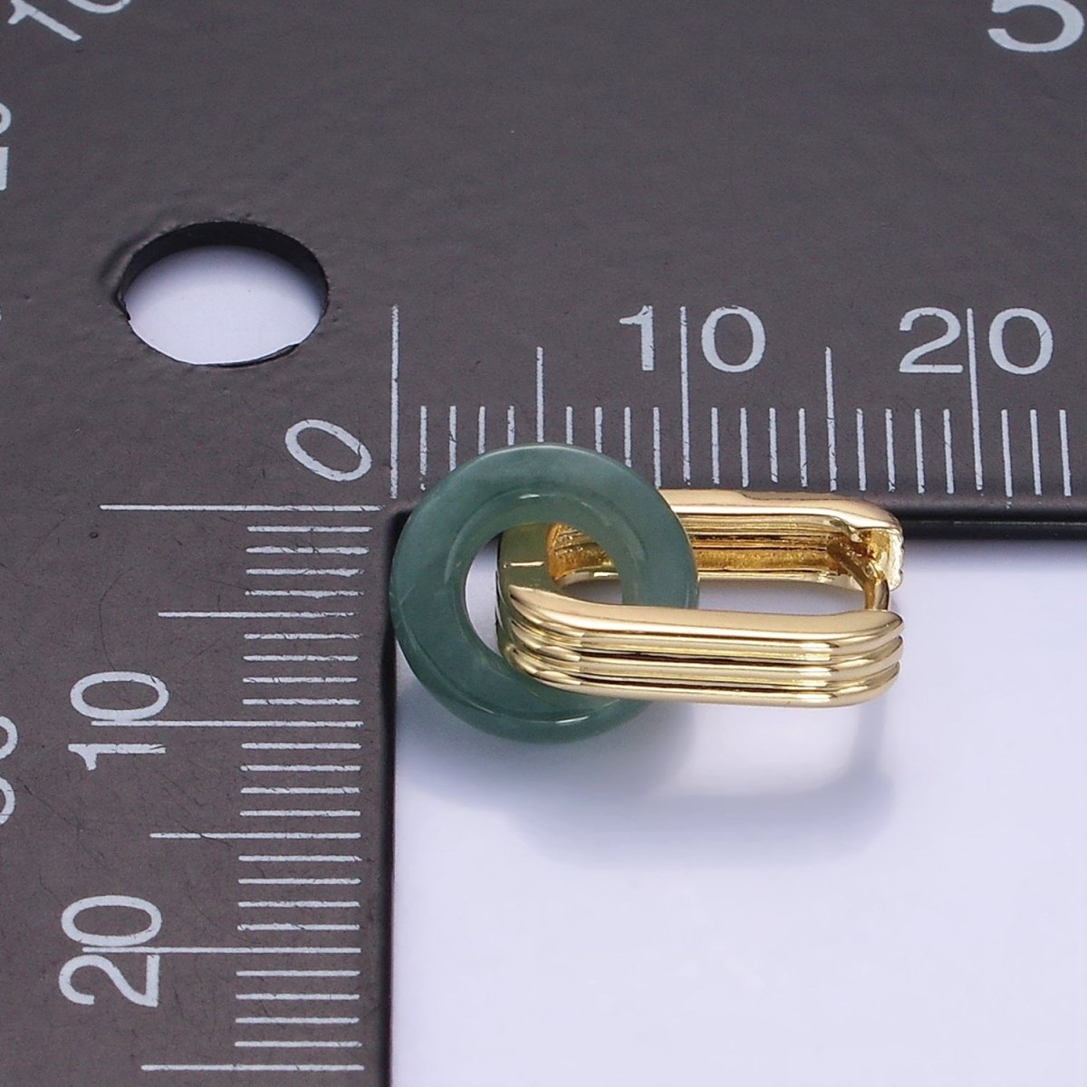 14K Gold Filled Green Jade Donut Drop Triple Lined Oblong Hoop Earrings | V503 - DLUXCA