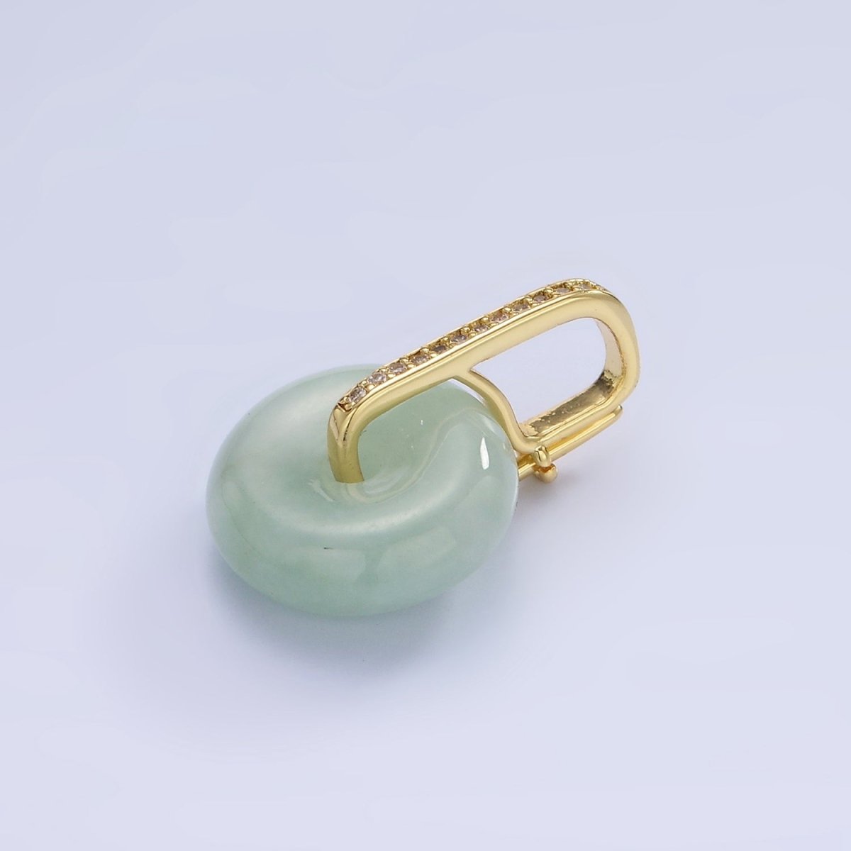 14K Gold Filled Green Jade Gemstone Donut Micro Paved CZ Linear Bail Pendant in Gold & Silver | AH159