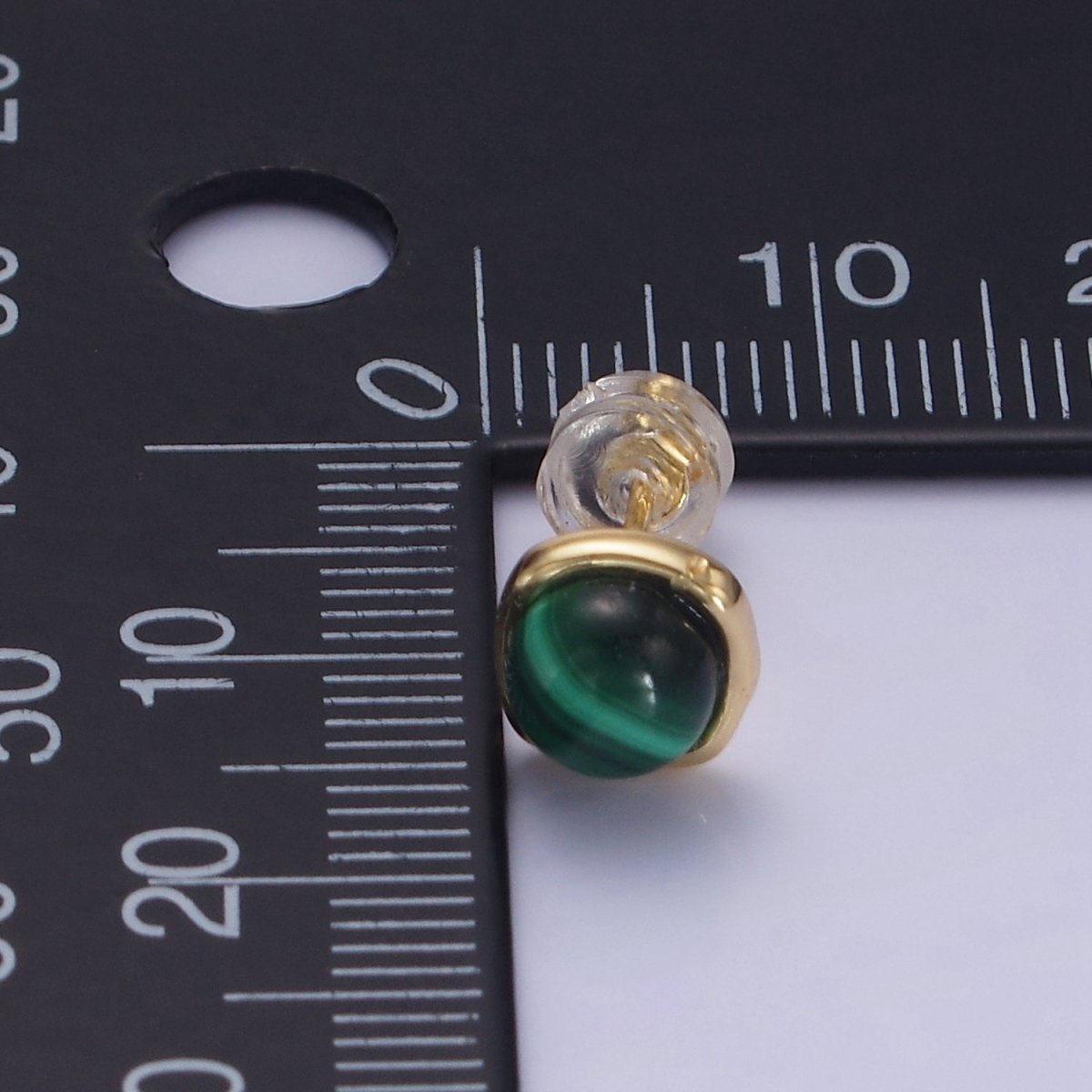 14K Gold Filled Green Malachite Stud Earrings AB1306 - DLUXCA