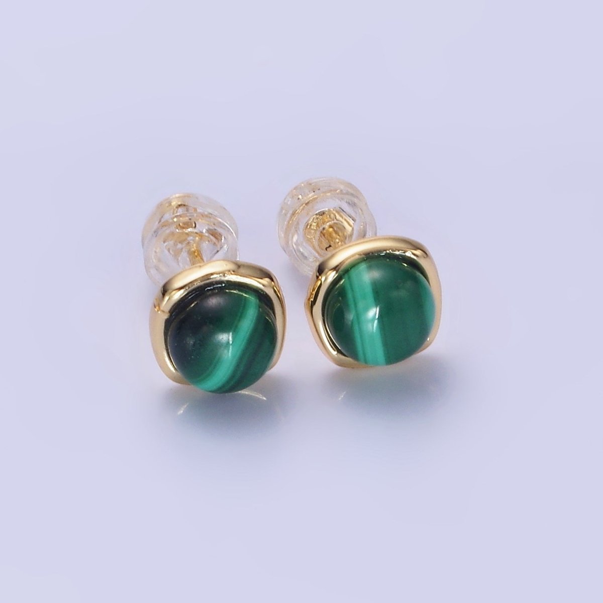 14K Gold Filled Green Malachite Stud Earrings AB1306 - DLUXCA