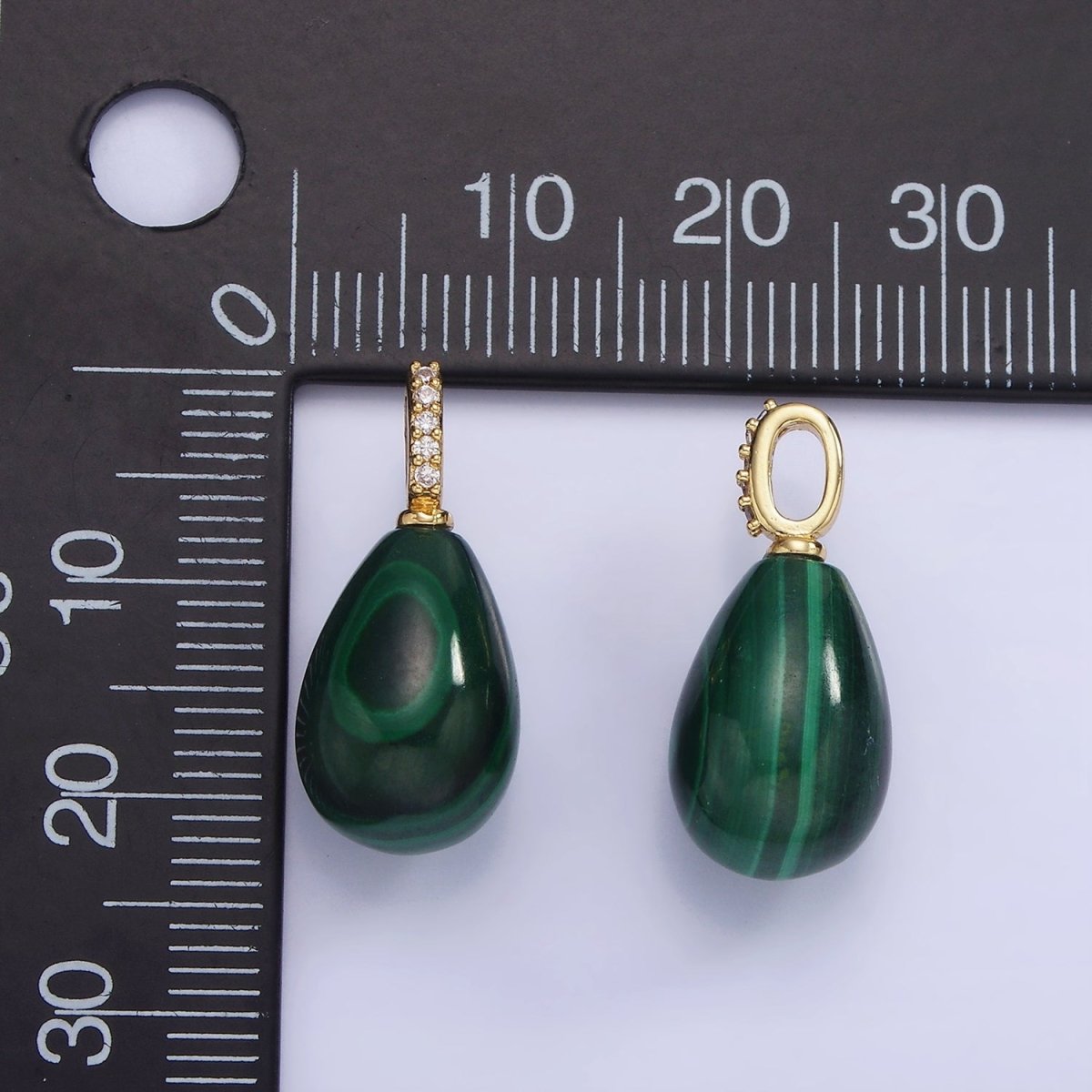 14K Gold Filled Green Malachite Teardrop Micro Paved CZ Bail Pendant | AA1131 - DLUXCA
