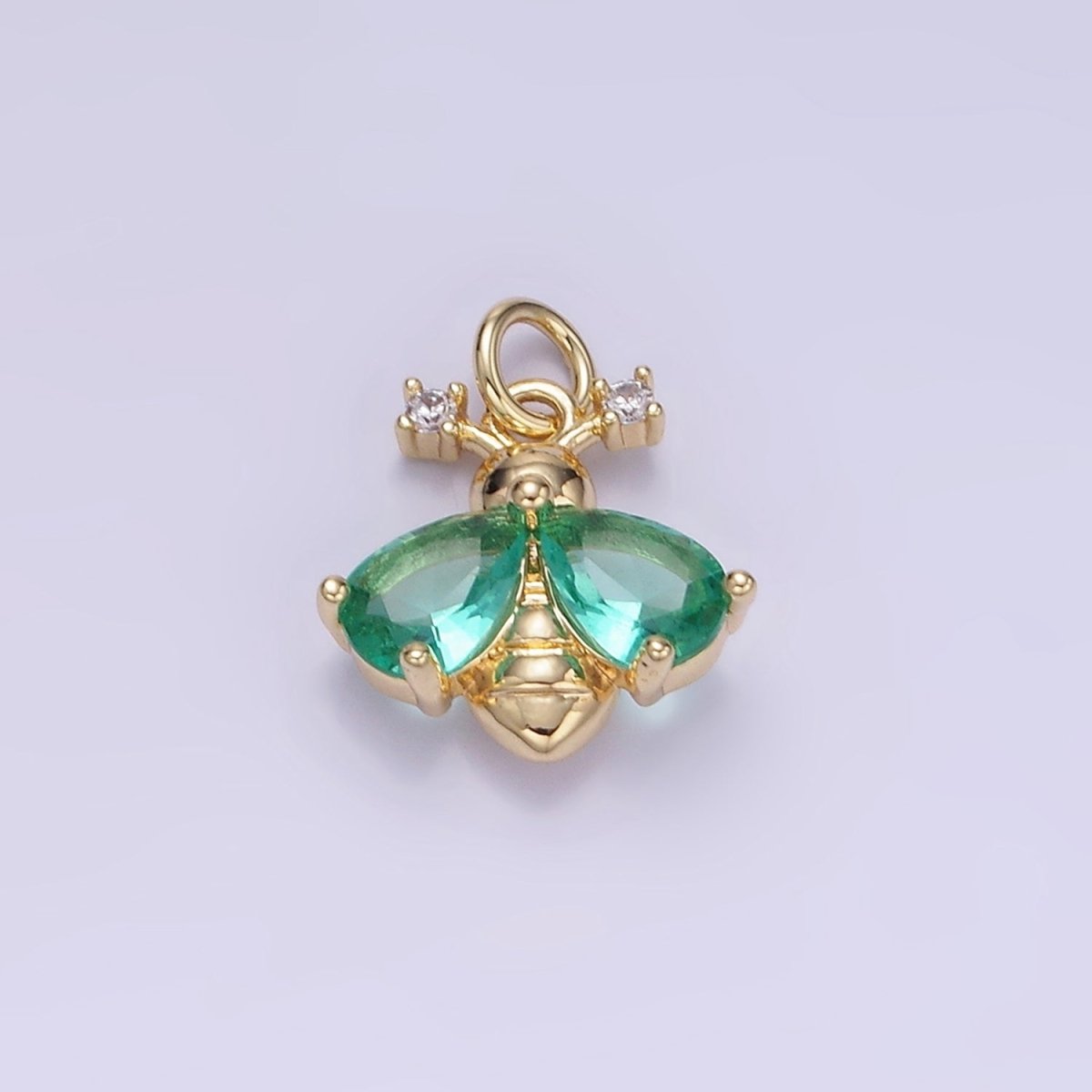 14K Gold Filled Green, Orange CZ Bumble Queen Bee Charm | W542
