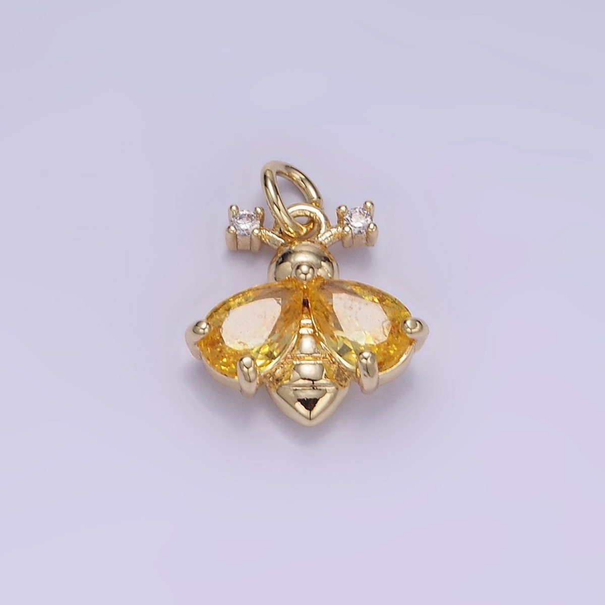 14K Gold Filled Green, Orange CZ Bumble Queen Bee Charm | W542
