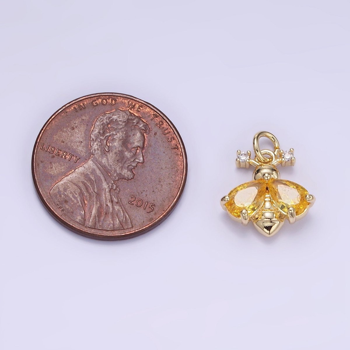 14K Gold Filled Green, Orange CZ Bumble Queen Bee Charm | W542