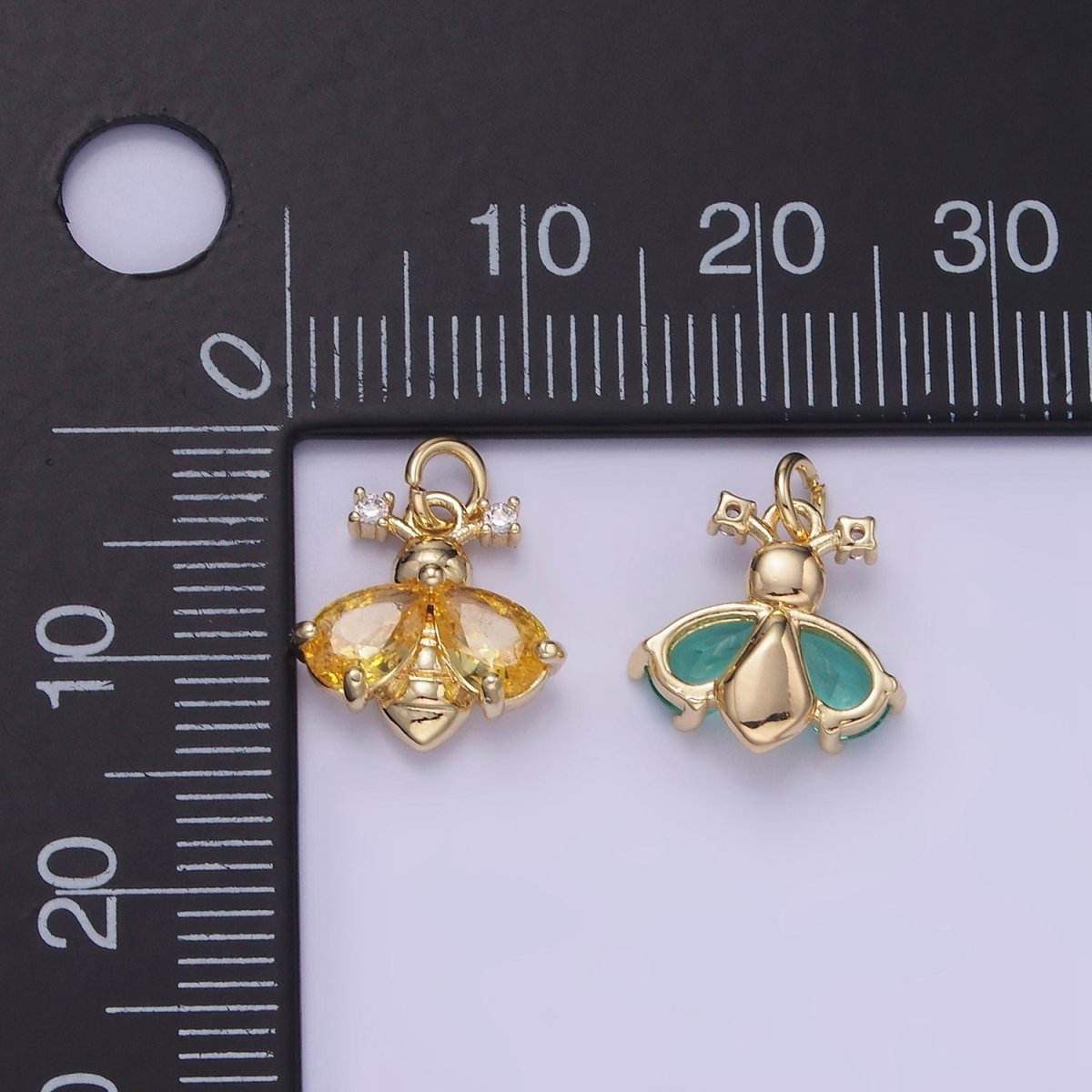 14K Gold Filled Green, Orange CZ Bumble Queen Bee Charm | W542