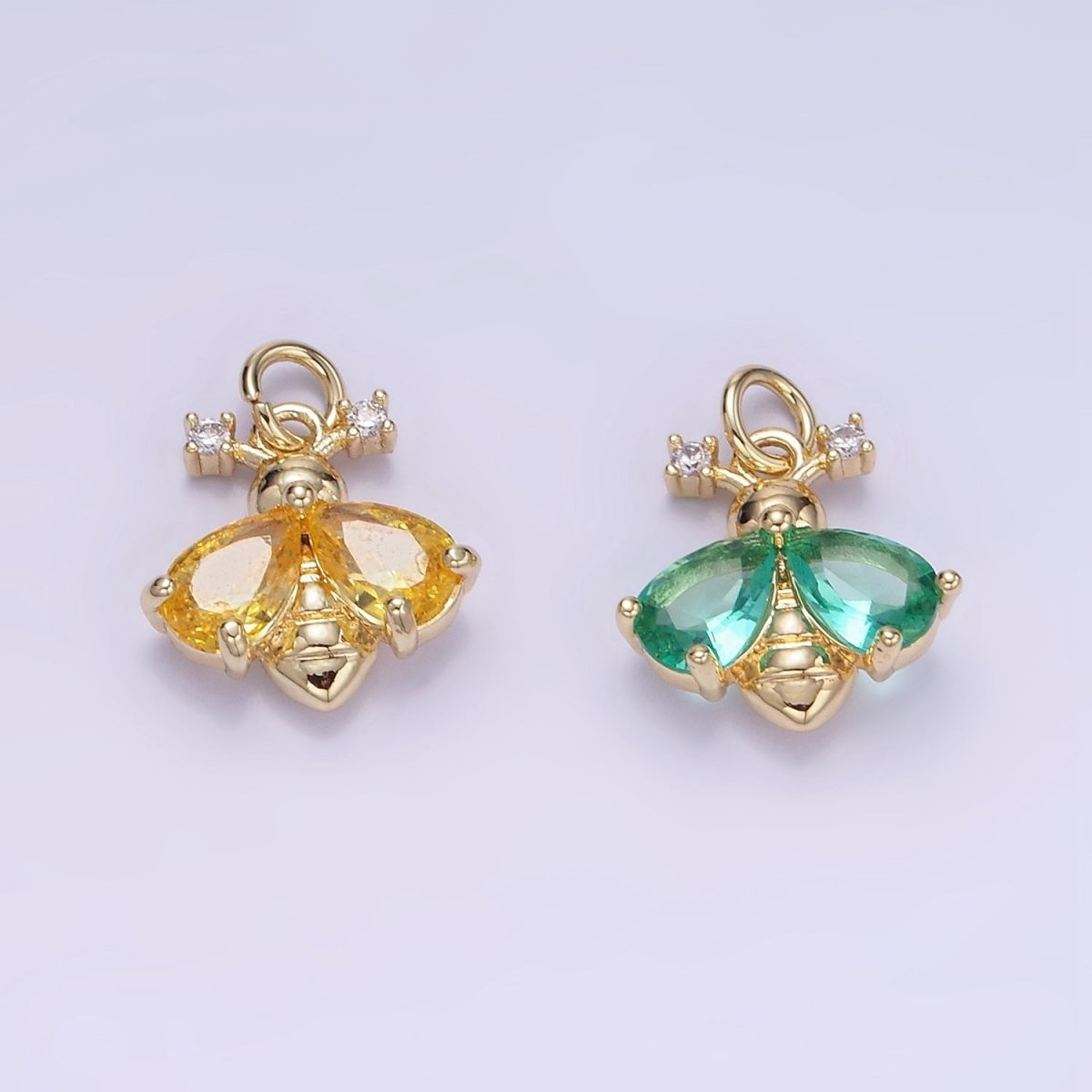 14K Gold Filled Green, Orange CZ Bumble Queen Bee Charm | W542