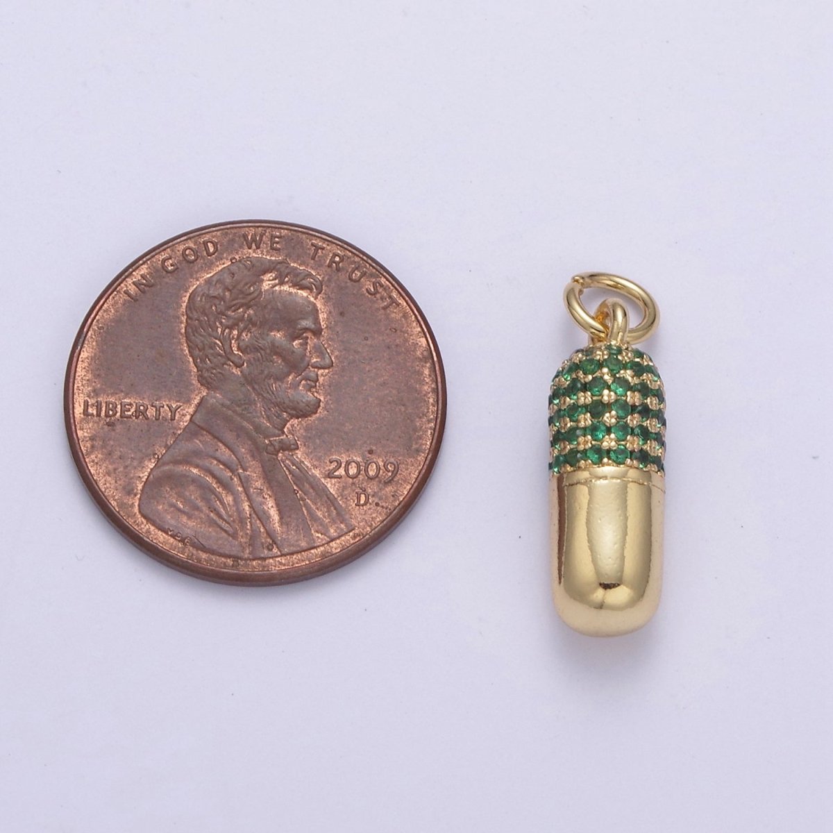 14K Gold Filled Green, Red Micro Paved CZ Pill Charm | C592 C594