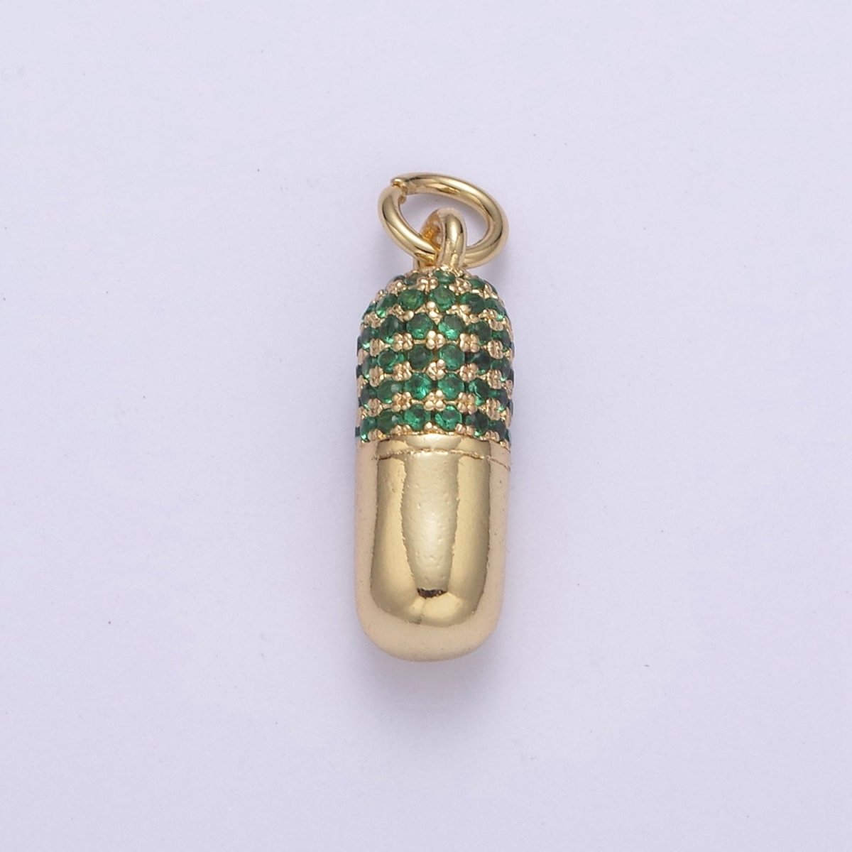 14K Gold Filled Green, Red Micro Paved CZ Pill Charm | C592 C594