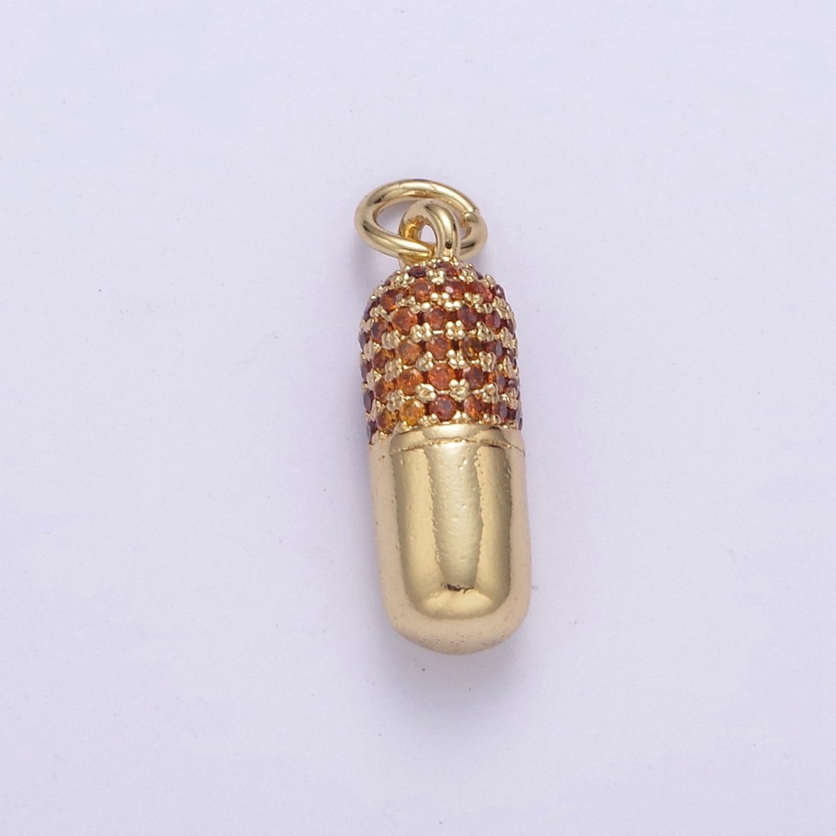 14K Gold Filled Green, Red Micro Paved CZ Pill Charm | C592 C594