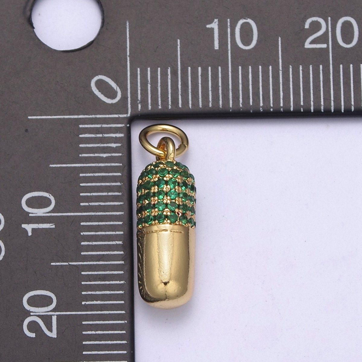 14K Gold Filled Green, Red Micro Paved CZ Pill Charm | C592 C594