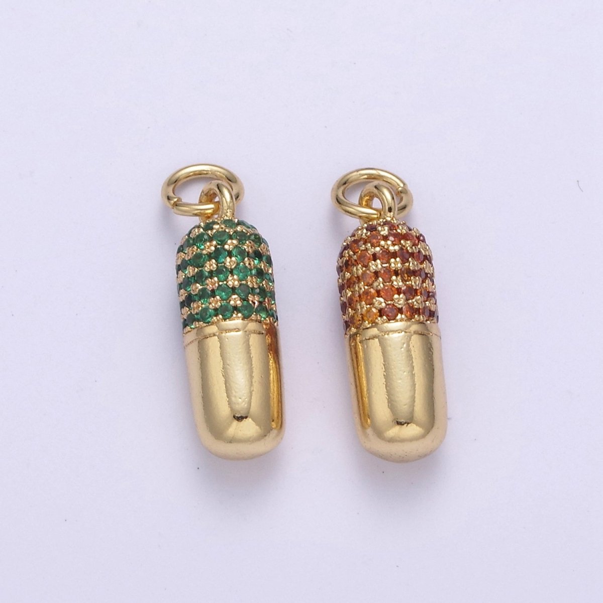 14K Gold Filled Green, Red Micro Paved CZ Pill Charm | C592 C594