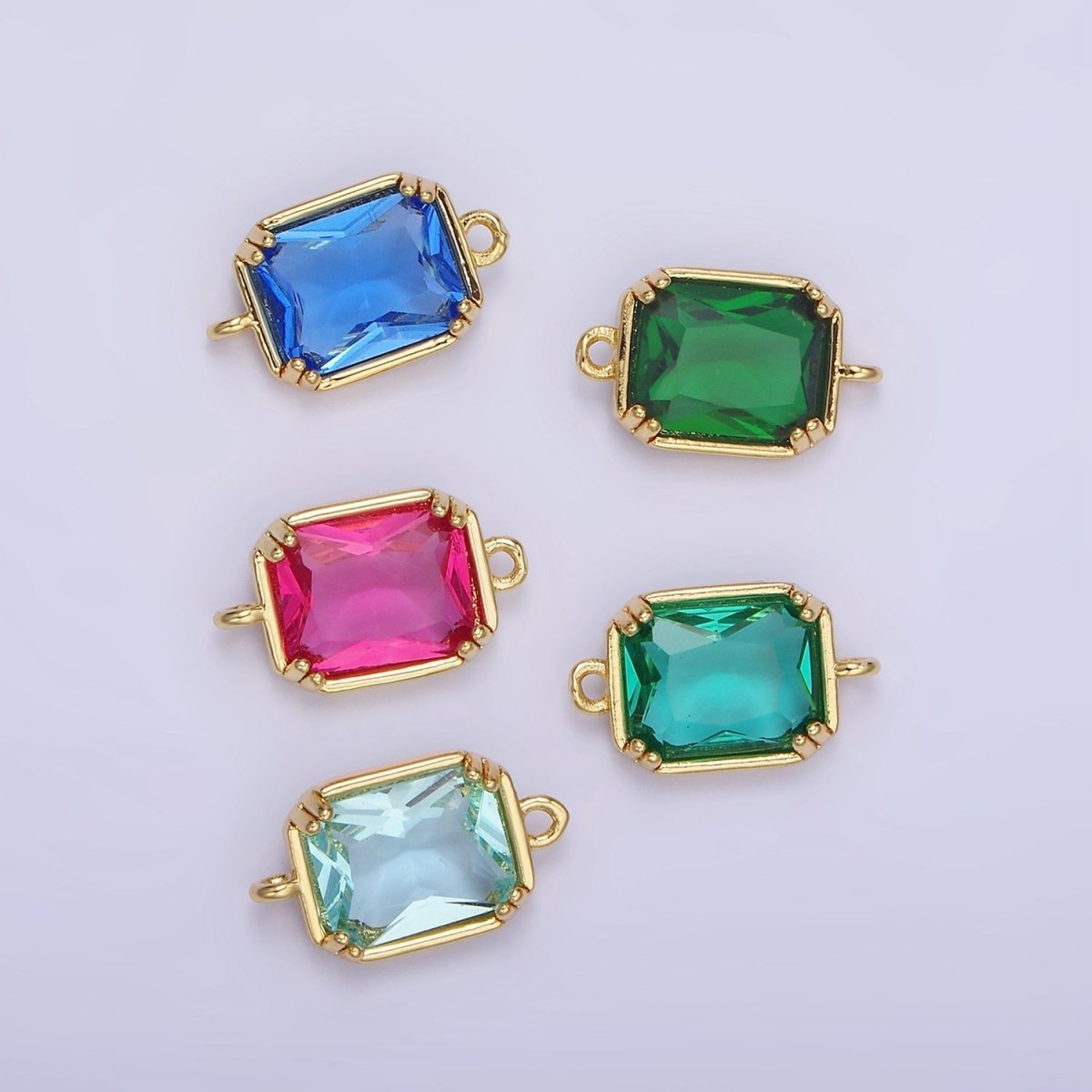 14K Gold Filled Green, Pink, Blue, Light Green, Baby Blue CZ Multifaceted Baguette Connector | G342 - G344