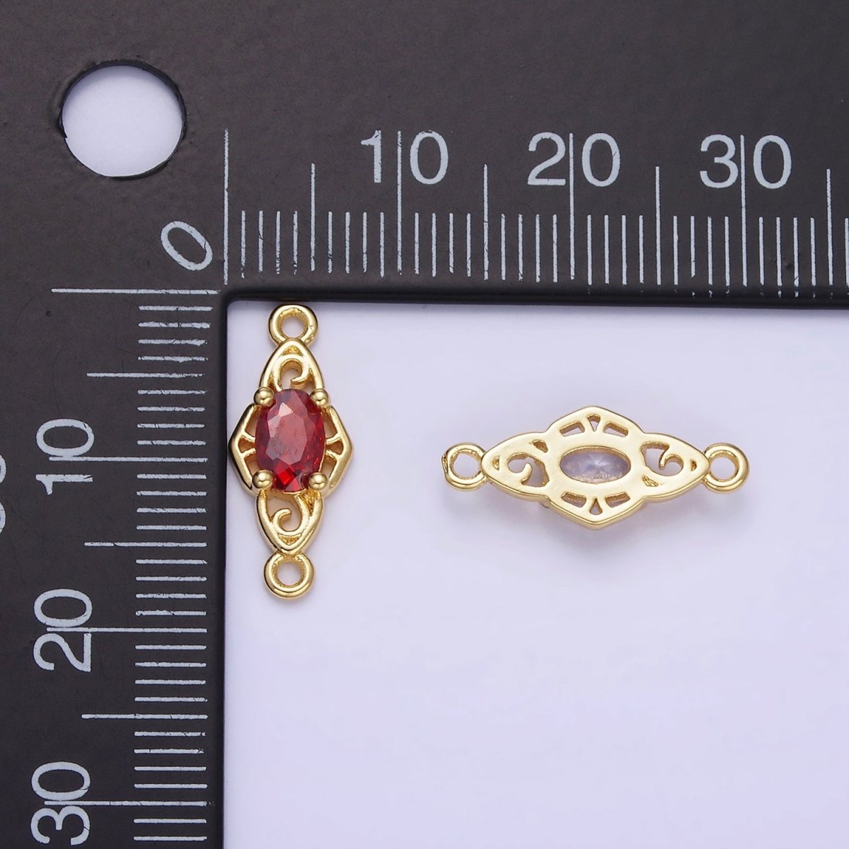 14K Gold Filled Green, Pink, Clear, Red, Blue, Purple CZ Artisan Connector | G347 - G349