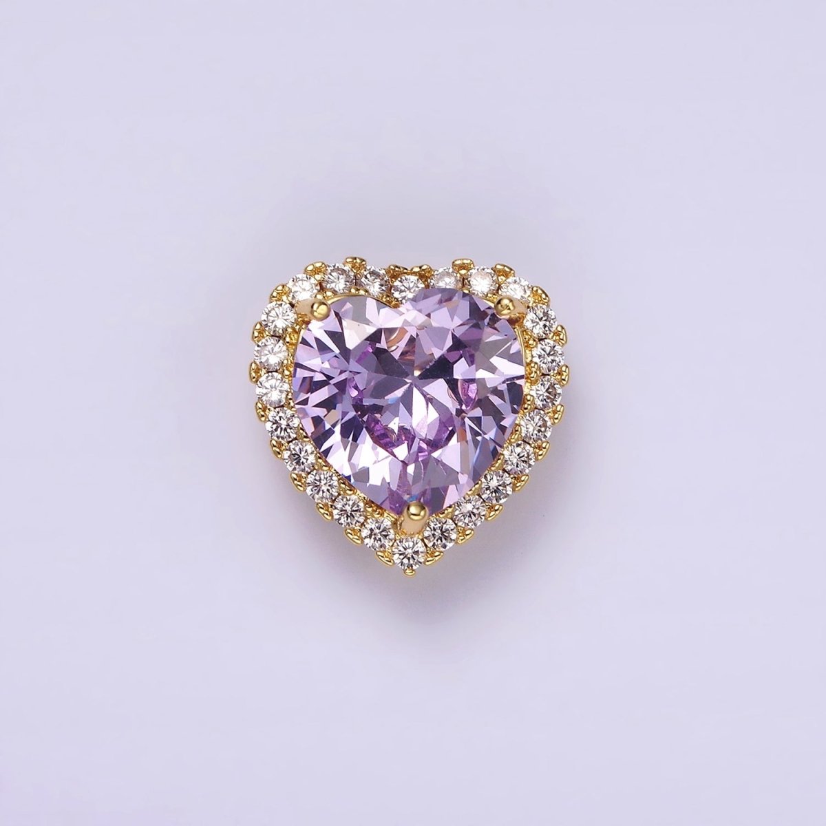 14K Gold Filled Green, Pink, Clear, Red, Yellow, Black, Purple, Blue CZ Heart Micro Paved Bead | B-855~ B-858