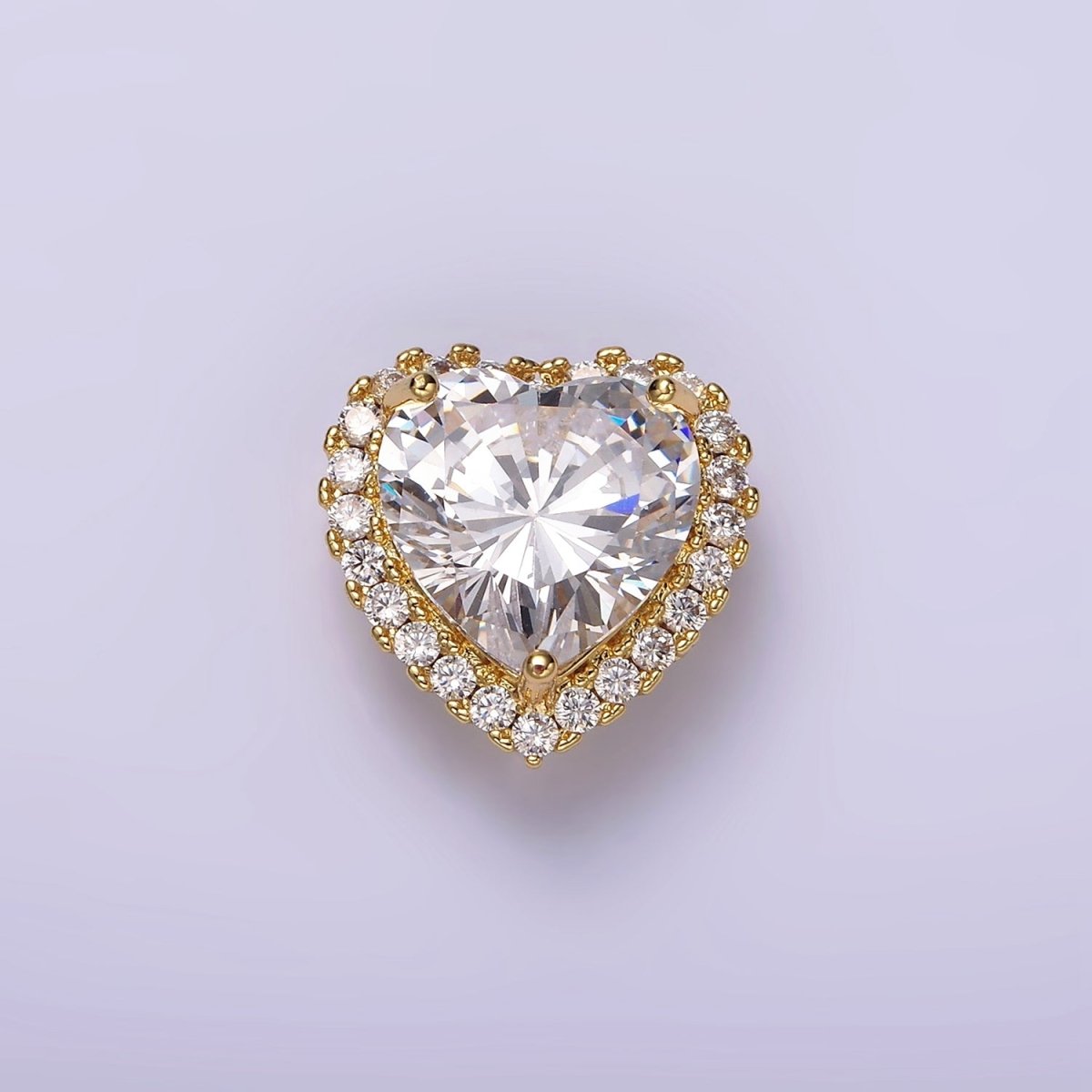 14K Gold Filled Green, Pink, Clear, Red, Yellow, Black, Purple, Blue CZ Heart Micro Paved Bead | B-855~ B-858