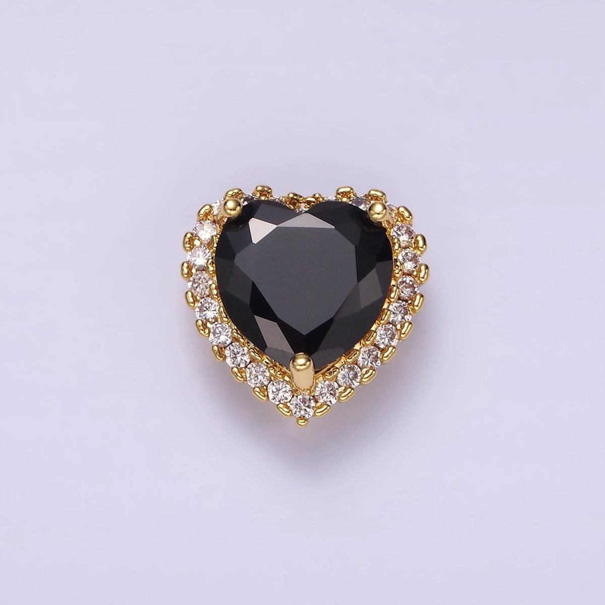 14K Gold Filled Green, Pink, Clear, Red, Yellow, Black, Purple, Blue CZ Heart Micro Paved Bead | B-855~ B-858