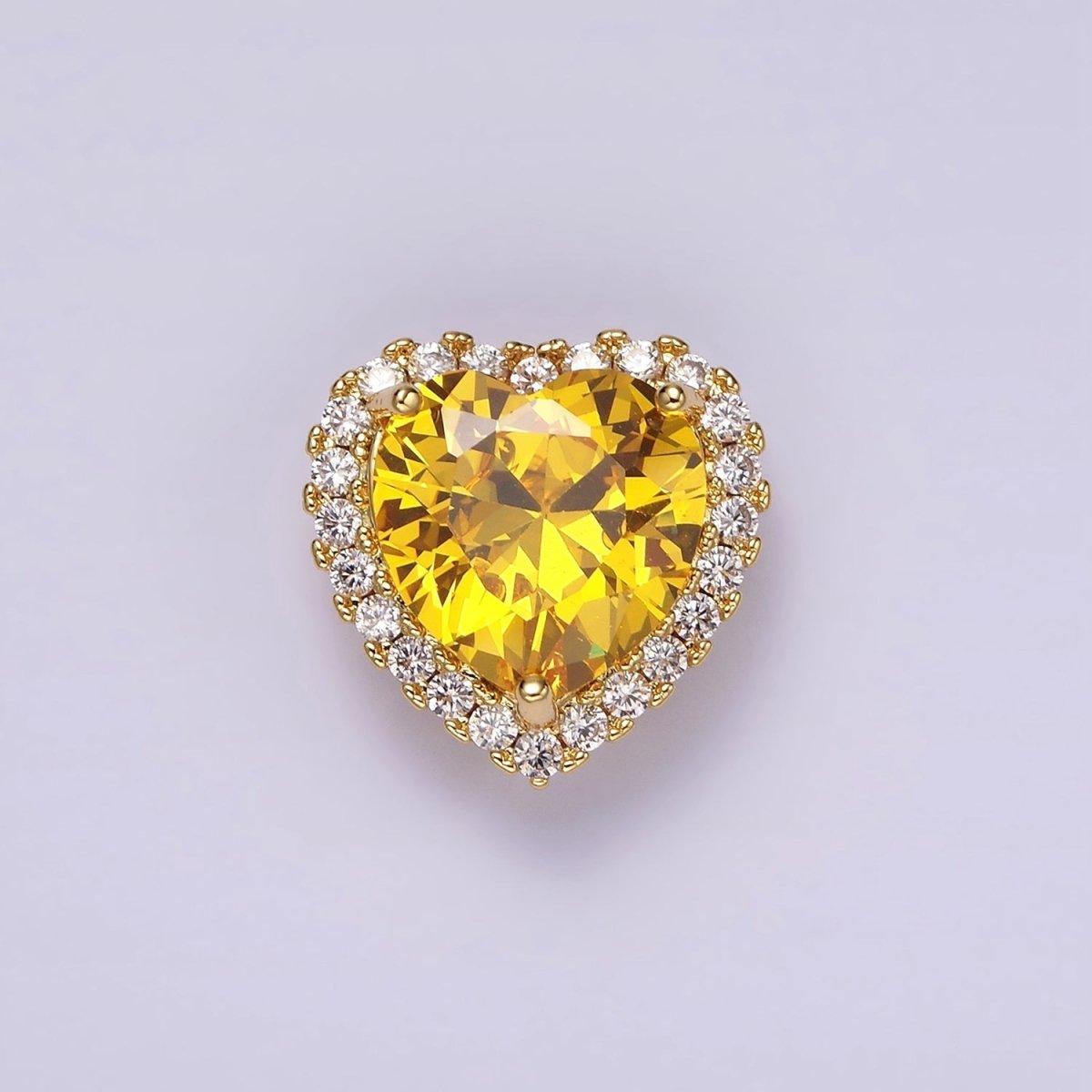14K Gold Filled Green, Pink, Clear, Red, Yellow, Black, Purple, Blue CZ Heart Micro Paved Bead | B-855~ B-858