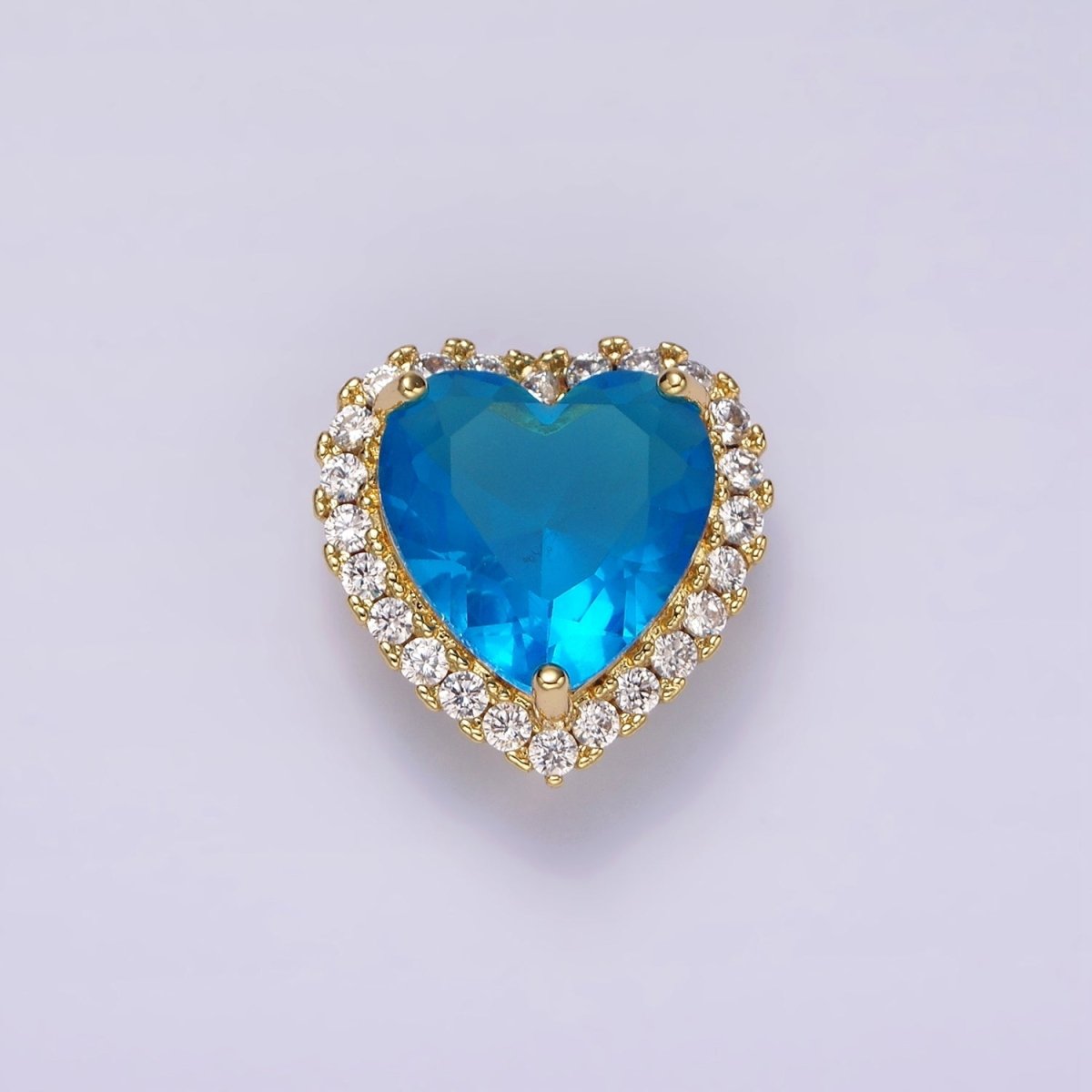 14K Gold Filled Green, Pink, Clear, Red, Yellow, Black, Purple, Blue CZ Heart Micro Paved Bead | B-855~ B-858