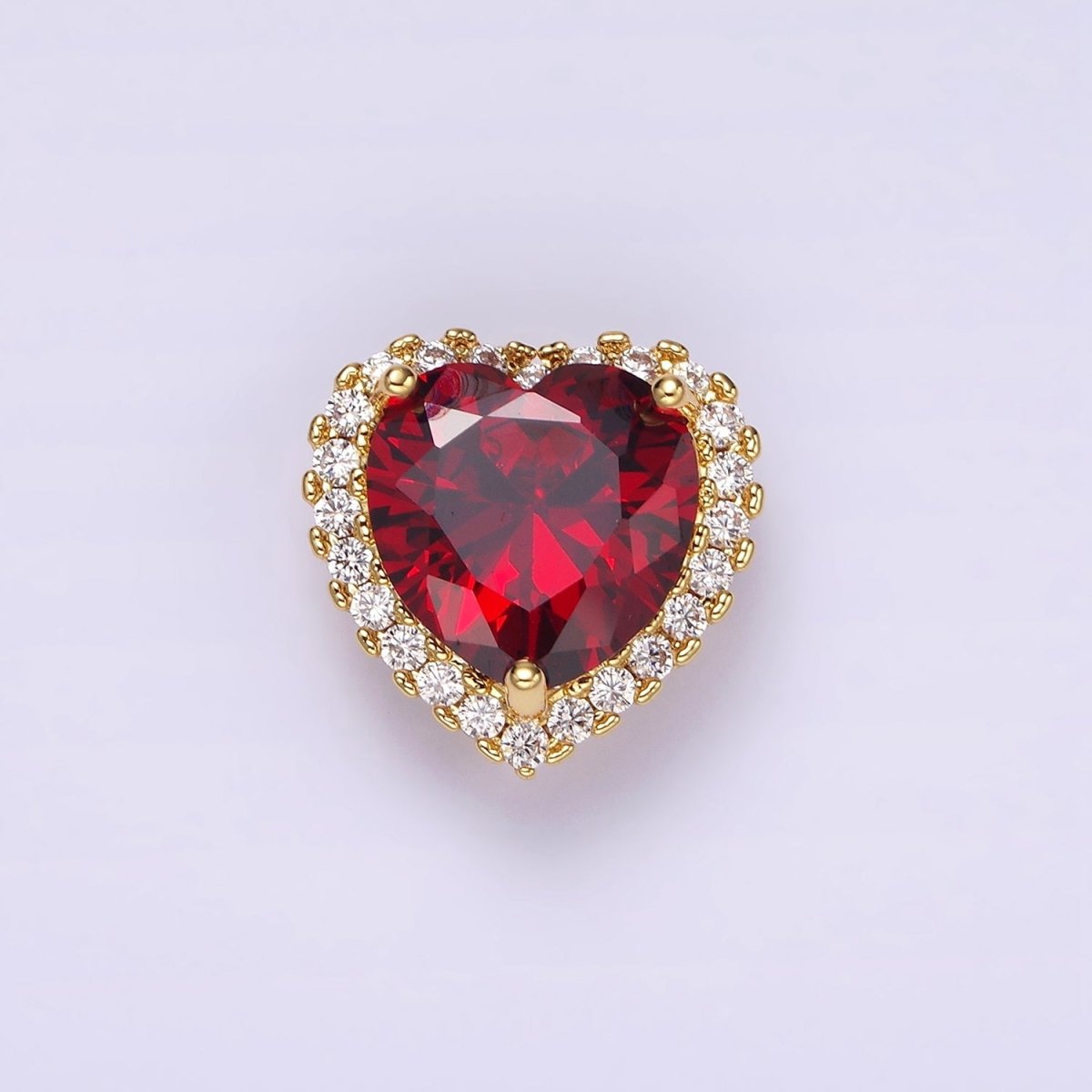 14K Gold Filled Green, Pink, Clear, Red, Yellow, Black, Purple, Blue CZ Heart Micro Paved Bead | B-855~ B-858