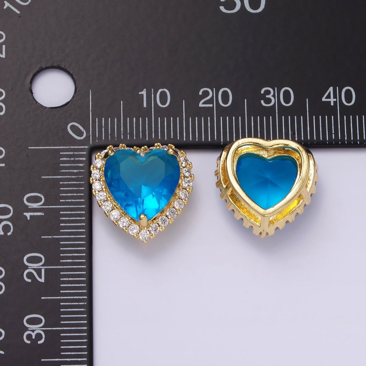 14K Gold Filled Green, Pink, Clear, Red, Yellow, Black, Purple, Blue CZ Heart Micro Paved Bead | B-855~ B-858