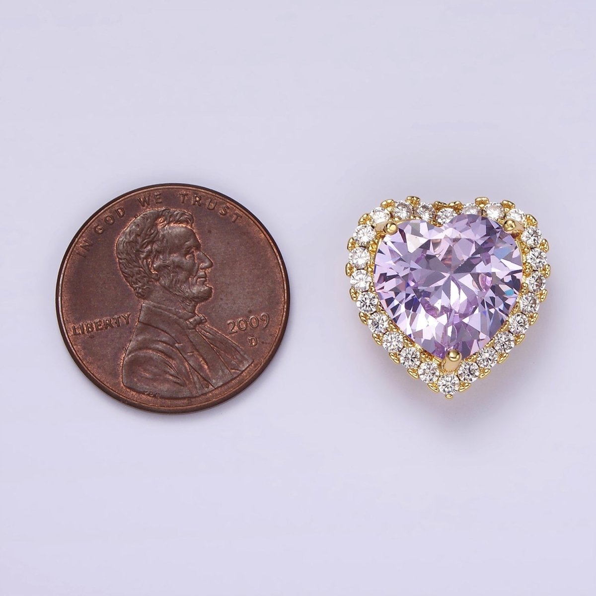 14K Gold Filled Green, Pink, Clear, Red, Yellow, Black, Purple, Blue CZ Heart Micro Paved Bead | B-855~ B-858