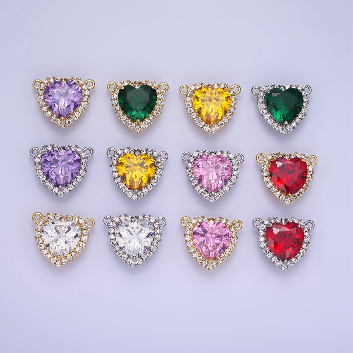 14K Gold Filled Green, Pink, Purple, Clear, Yellow, Red CZ Micro Paved Connector in Gold & Silver | G370 - G375