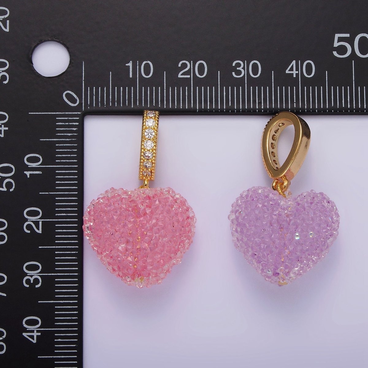 14K Gold Filled Green, Pink, Purple Puffed Heart Micro Paved Bail Pendant | N1977 - N1979