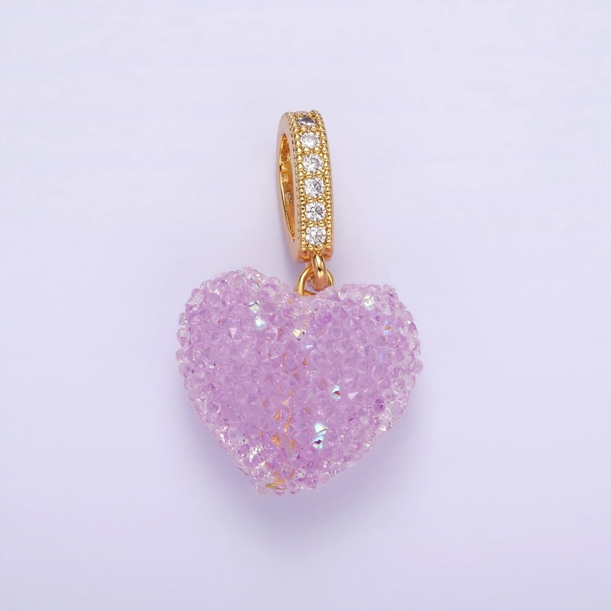 14K Gold Filled Green, Pink, Purple Puffed Heart Micro Paved Bail Pendant | N1977 - N1979