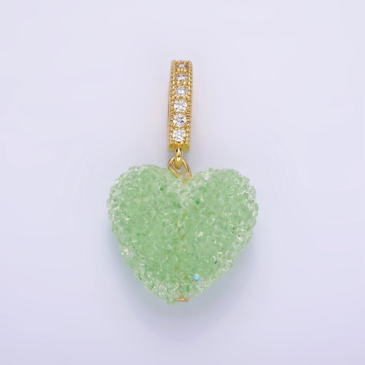 14K Gold Filled Green, Pink, Purple Puffed Heart Micro Paved Bail Pendant | N1977 - N1979