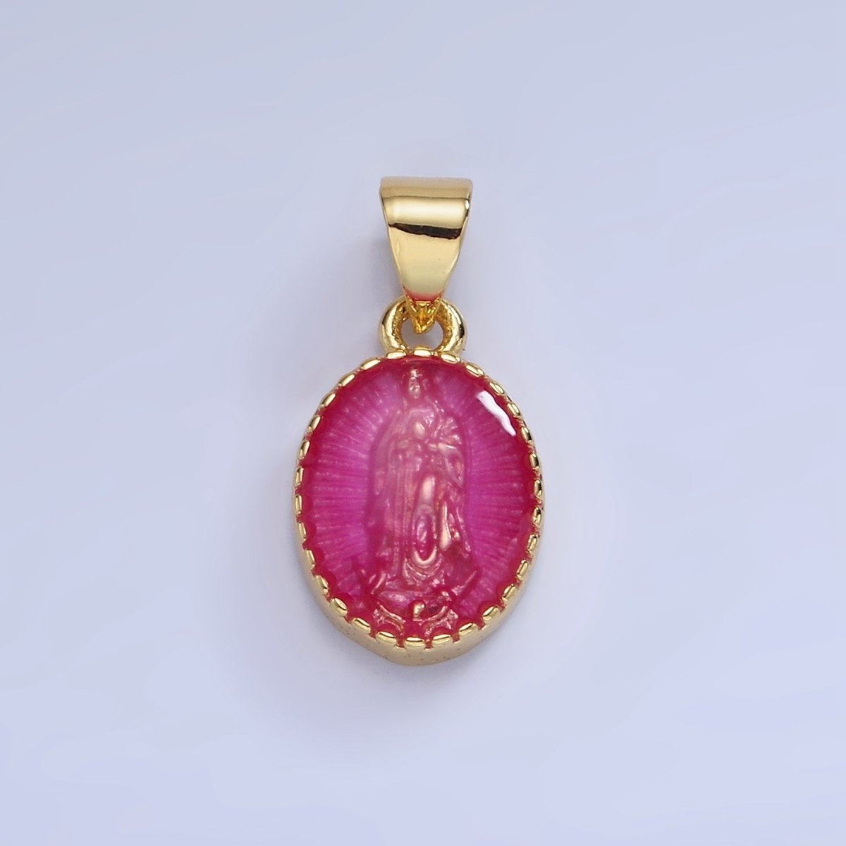 14K Gold Filled Green, Red, Pink, Purple, Teal, Yellow, Fuchsia Miraculous Lady Mary Pendant | AA1239 - AA1242