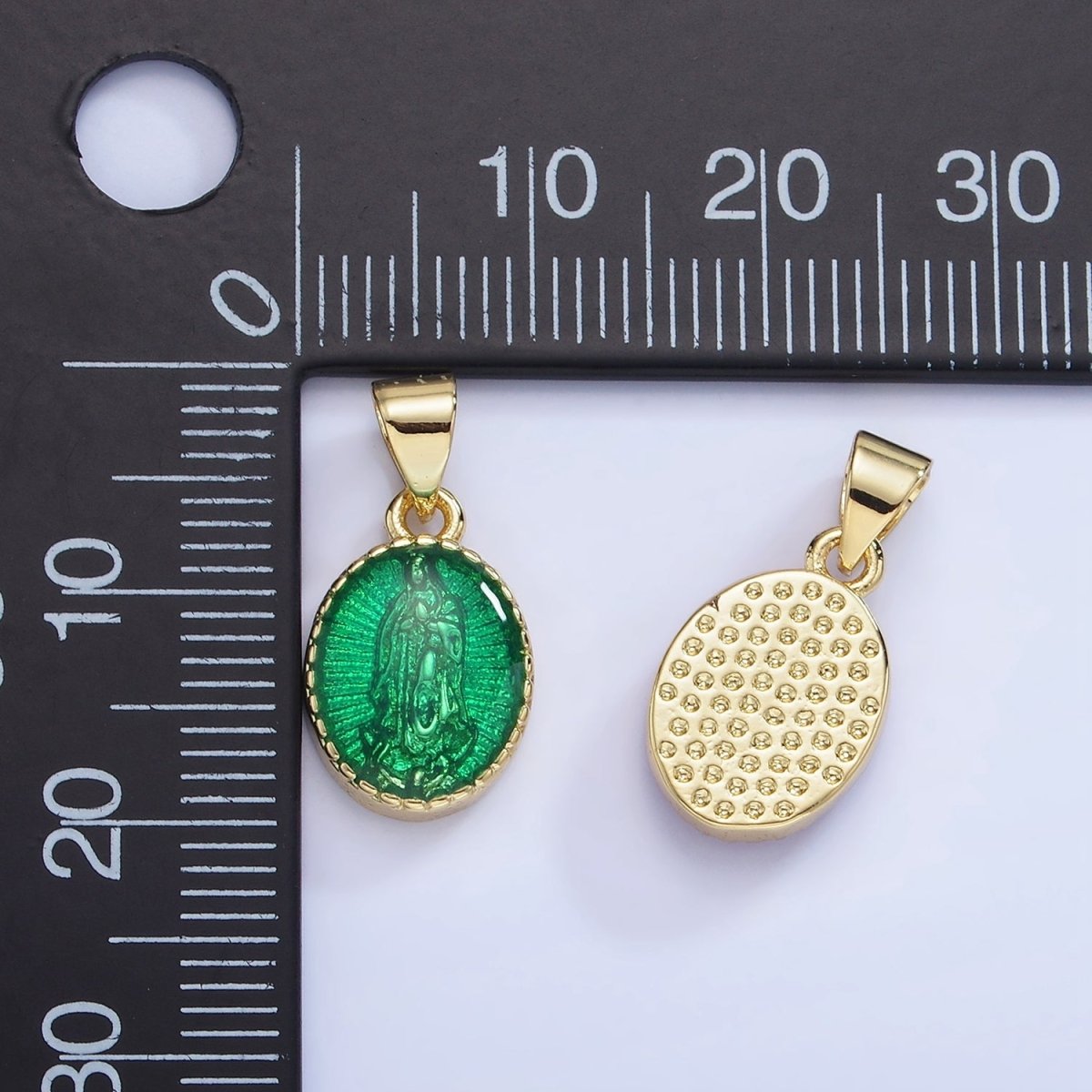 14K Gold Filled Green, Red, Pink, Purple, Teal, Yellow, Fuchsia Miraculous Lady Mary Pendant | AA1239 - AA1242