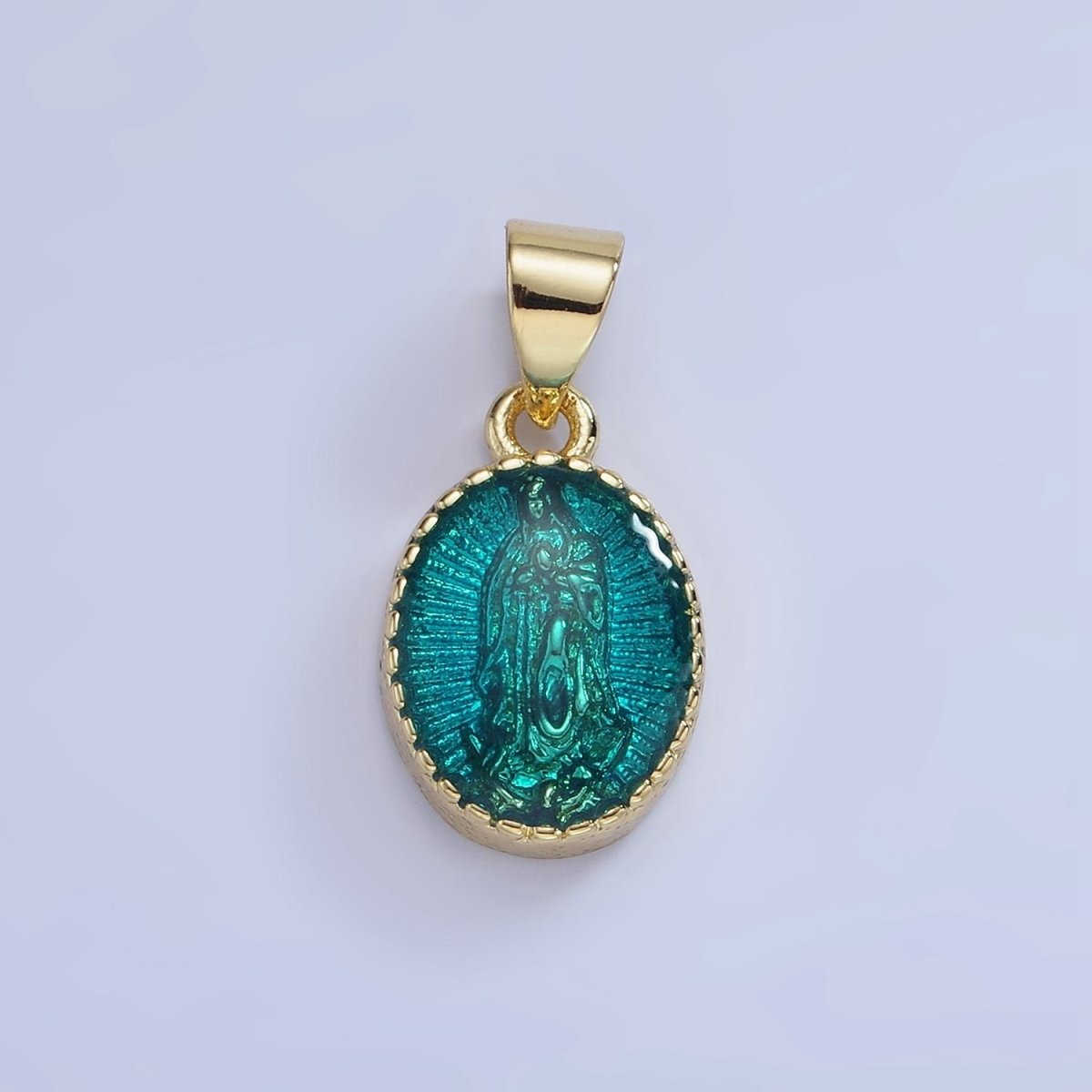 14K Gold Filled Green, Red, Pink, Purple, Teal, Yellow, Fuchsia Miraculous Lady Mary Pendant | AA1239 - AA1242